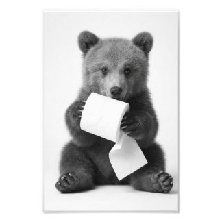 Impression Photo Ours Mignon Tenant du Papier Toilette Humour Minim