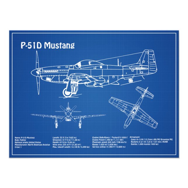 Impression Photo P-51D Mustang - Plan directeur de l'avion AD (Devant)