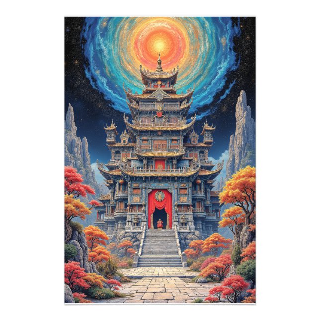 Impression Photo Pagode Mystique sous un Ciel Céleste (Devant)
