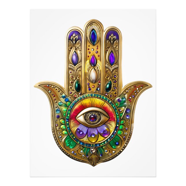 Impression Photo Painted Gold Hamsa Amethyst Ruby Third Eye (Devant)