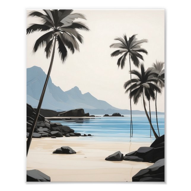 Impression Photo Palmiers se baladent sur une plage tranquille (Devant)