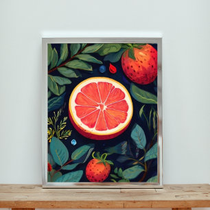 Impression Photo Pamplemousse d'aquarelle avec fraises