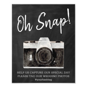 Impression Photo Pancarte de mariage avec hashtag Oh Snap Camera