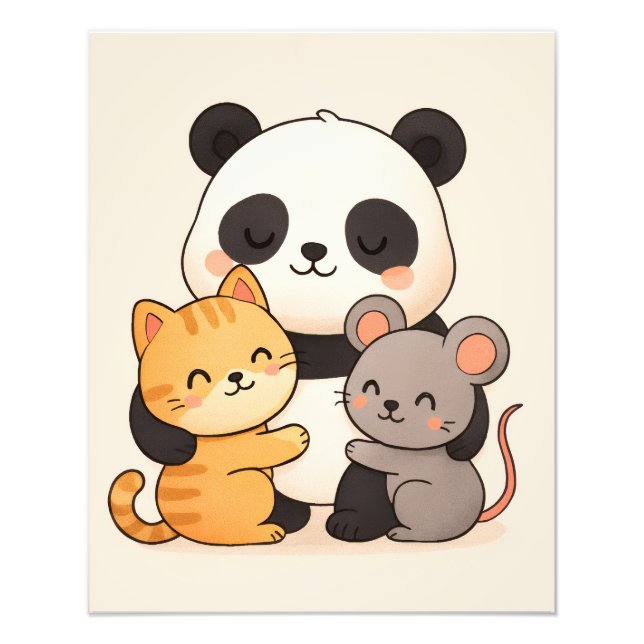 Impression Photo Panda Câlin et Amis Déco de Nursery Mignonne  (Devant)