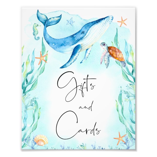 Impression Photo Panneau Cadeaux Baby shower de mer bleu Aquarelle (Devant)