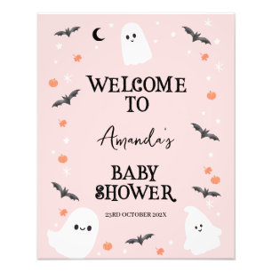 Impression Photo Panneau de Baby shower d'Halloween rose moderne