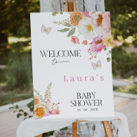 Panneau de Bienvenue pour Baby Shower Fleur Rose B
