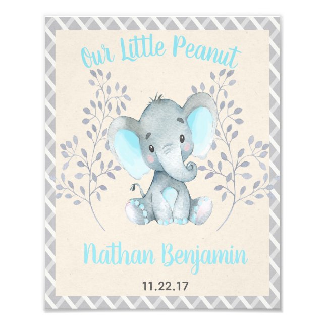 Impression Photo Panneau de nurserie pour bébé garçon éléphant (Devant)