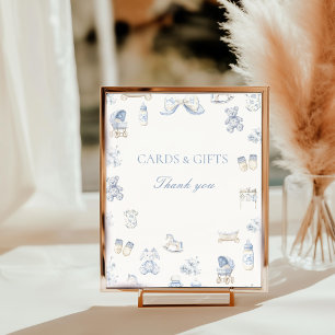 Impression Photo Panneau de table Toile De Jouy Baby Shower Bleu à 