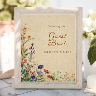 Impression Photo Panneau du livre d'hôtes Fleur sauvage Boho rustiq