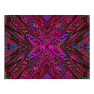 Impression Photo Papillon Abstrait Rose Chaude, Rouge et Bleu Tripp