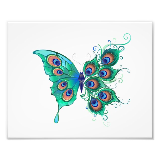 Impression Photo Papillon aux plumes de paon vert (Devant)