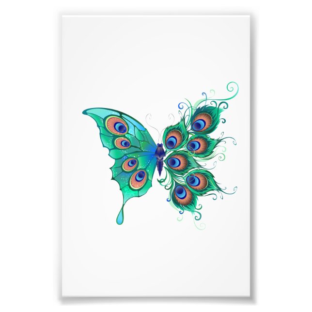 Impression Photo Papillon aux plumes de paon vert (Devant)