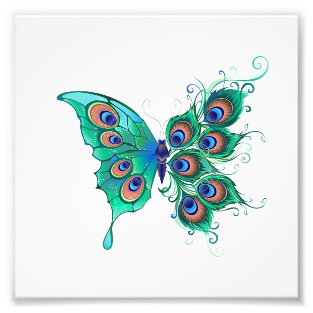 Impression Photo Papillon aux plumes de paon vert (Devant)