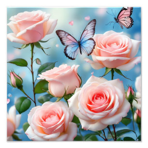 Impression Photo Papillon bleu rose doux