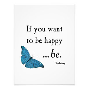 Impression Photo Papillon bleu vintage et citation de bonheur Tolst