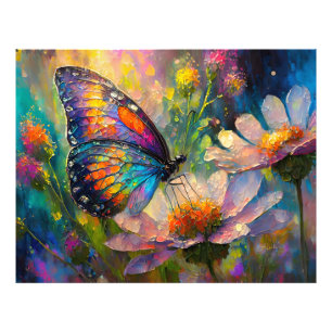 Impression Photo Papillon Coloré et Fleurs Sauvages au Lever du Sol