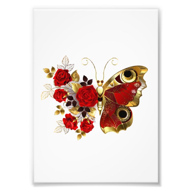 Impression Photo Papillon de fleurs rouges aux roses rouges (Devant)