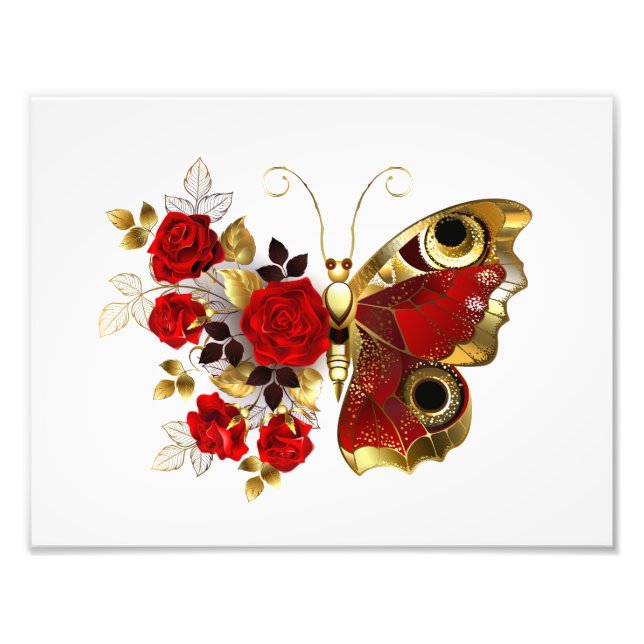 Impression Photo Papillon de fleurs rouges aux roses rouges (Devant)