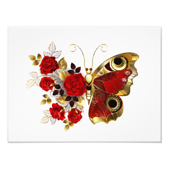 Impression Photo Papillon de fleurs rouges aux roses rouges (Devant)