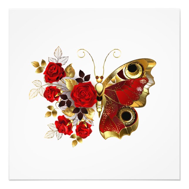 Impression Photo Papillon de fleurs rouges aux roses rouges (Devant)