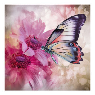 Impression Photo Papillon Dreamy aux fleurs roses