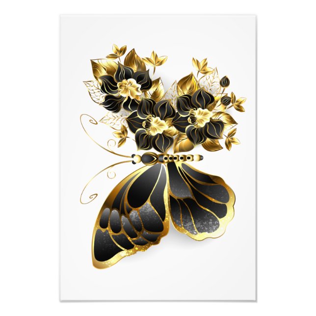 Impression Photo Papillon Fleur d'Or avec Orchidée Noire (Devant)