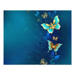 Impression Photo Papillons d'or sur un Arrière - plan bleu