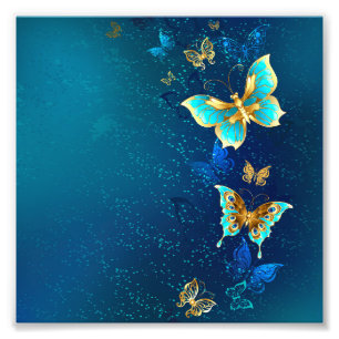Impression Photo Papillons d'or sur un Arrière - plan bleu