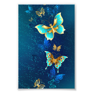 Impression Photo Papillons d'or sur un Arrière - plan bleu