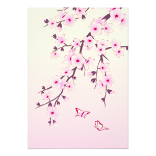 Impression Photo Papillons floraux en fleurs de cerisier rose