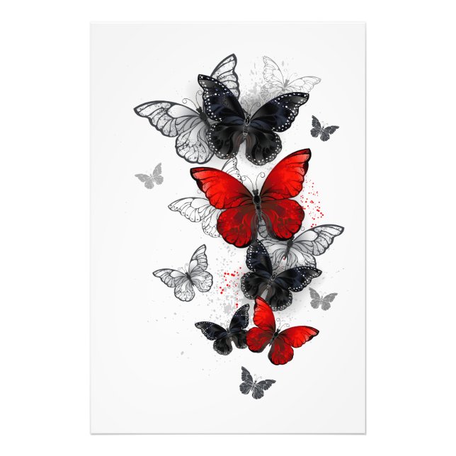 Impression Photo Papillons noirs et rouges volants (Devant)