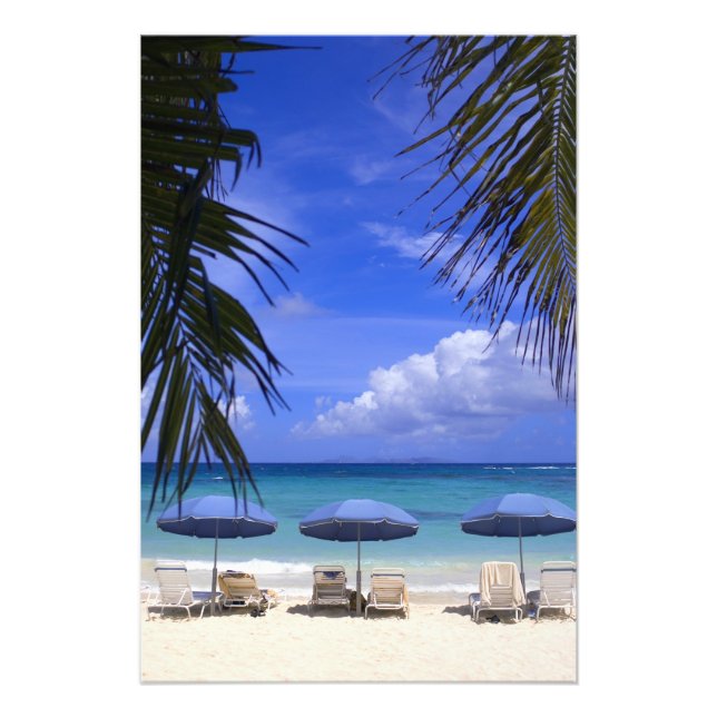 Impression Photo parasols sur la plage, St-Maarten, Caraïbes (Devant)