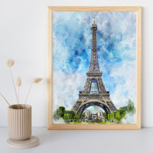 Paris France Tour Eiffel Aquarelle