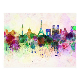 Impression Photo Paris skyline in background watercolor