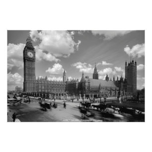 Impression Photo Parlement vintage et Westminster Hall c. 1880