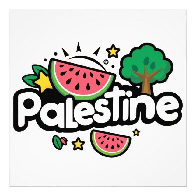 Impression Photo Parole palestinienne mignonne entourée de pastèque (Devant)