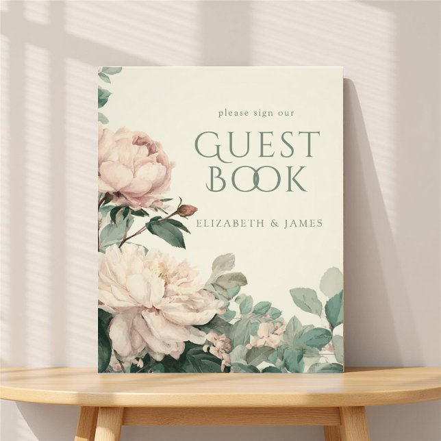 Impression Photo Pastel Watercolor Rose Wedding Guest Book Sign (Créateur téléchargé)