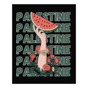 Impression Photo pastèque, fleurs et palestine Texte Répéter