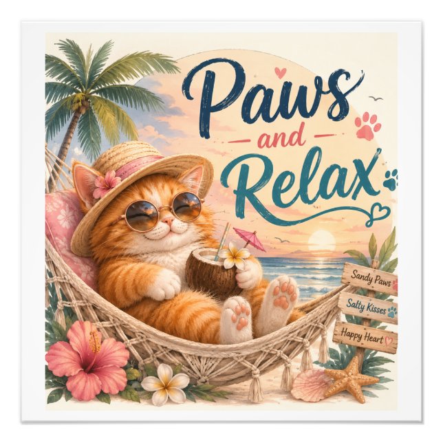 Impression Photo Patte et Relax Plage Chat (Devant)