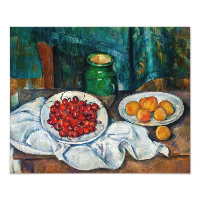 Impression Photo Paul Cezanne - La vie morte avec les cerises et le (Devant)