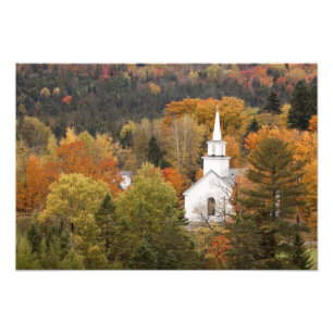 Impression Photo Paysage d'automne avec église, Vermont, États-Unis