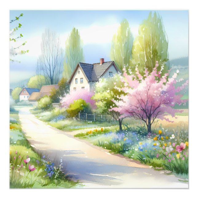 Impression Photo Paysage de campagne aux fleurs enchantées (Devant)