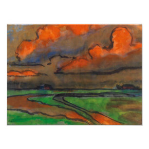 Impression Photo Paysage de marais sous des nuages rouges Emil No