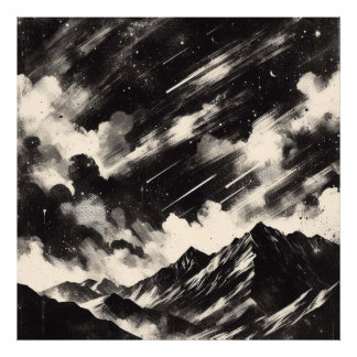 Impression Photo Paysage de montagne Grunge, texture noire et blanc