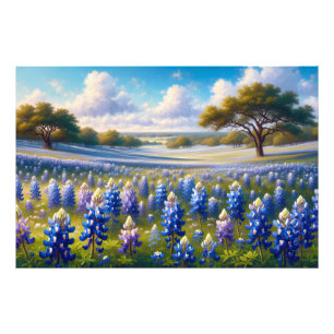 Impression Photo Paysage de prairie de bleuets du Texas