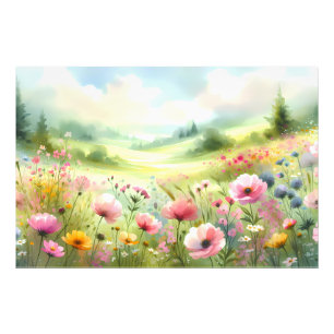 Impression Photo Paysage de prairie fleurie pastel