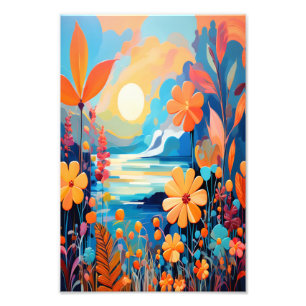 Impression Photo Paysage floral au coucher du soleil Art de la natu
