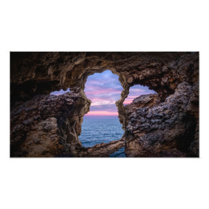Impression Photo Paysage marin panoramique encadré par une grotte d