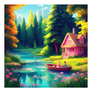 Impression Photo Paysage naturel avec gîte rose